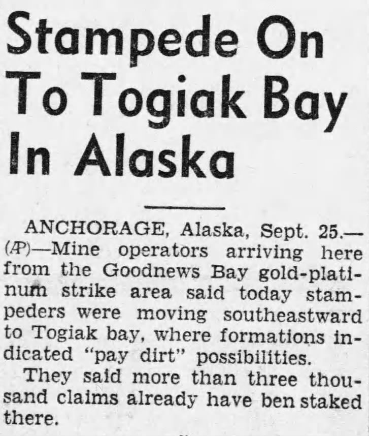 Stampede on to Togiak Bay in Alaska