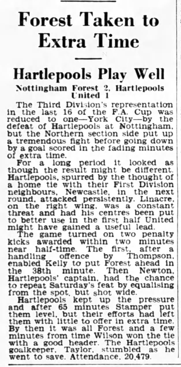 Forest v Hartlepool 1955 FA Cup replay