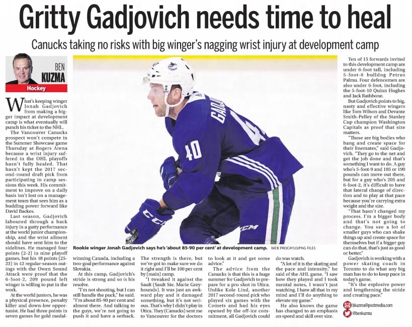 Girtty Gadjovich needs time to heal