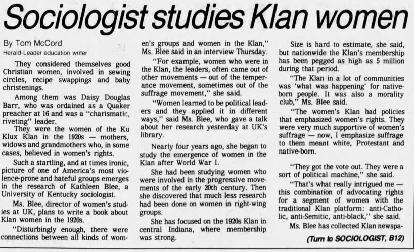 Sociologist studies Klan women