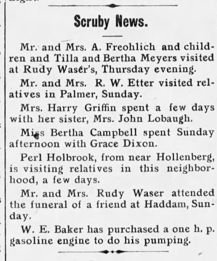 Scruby News - Mr and Mrs A Freohllch Visit Rudy Waser - July 1914