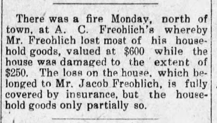 Fire at A C Freohlich's - November 1915, Washington County, Kansas