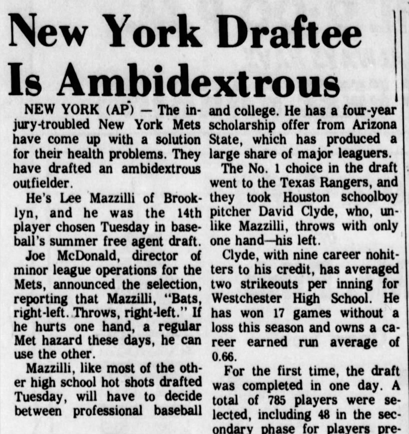 Lee Mazilli - New York Draftee Is Ambidextrous