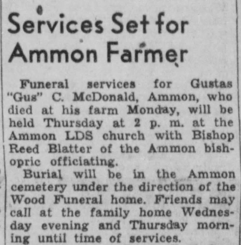 Gustave Charles McDonald obituary - June 19, 1945