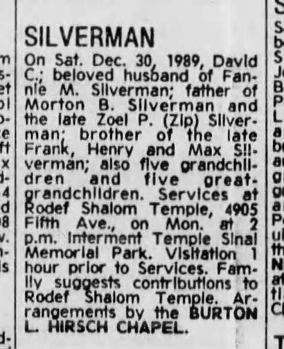 Death of David Silverman. Fannie's husband?