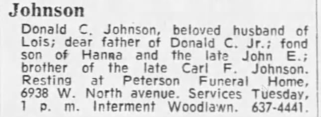 Obituary for Johnson Johnson