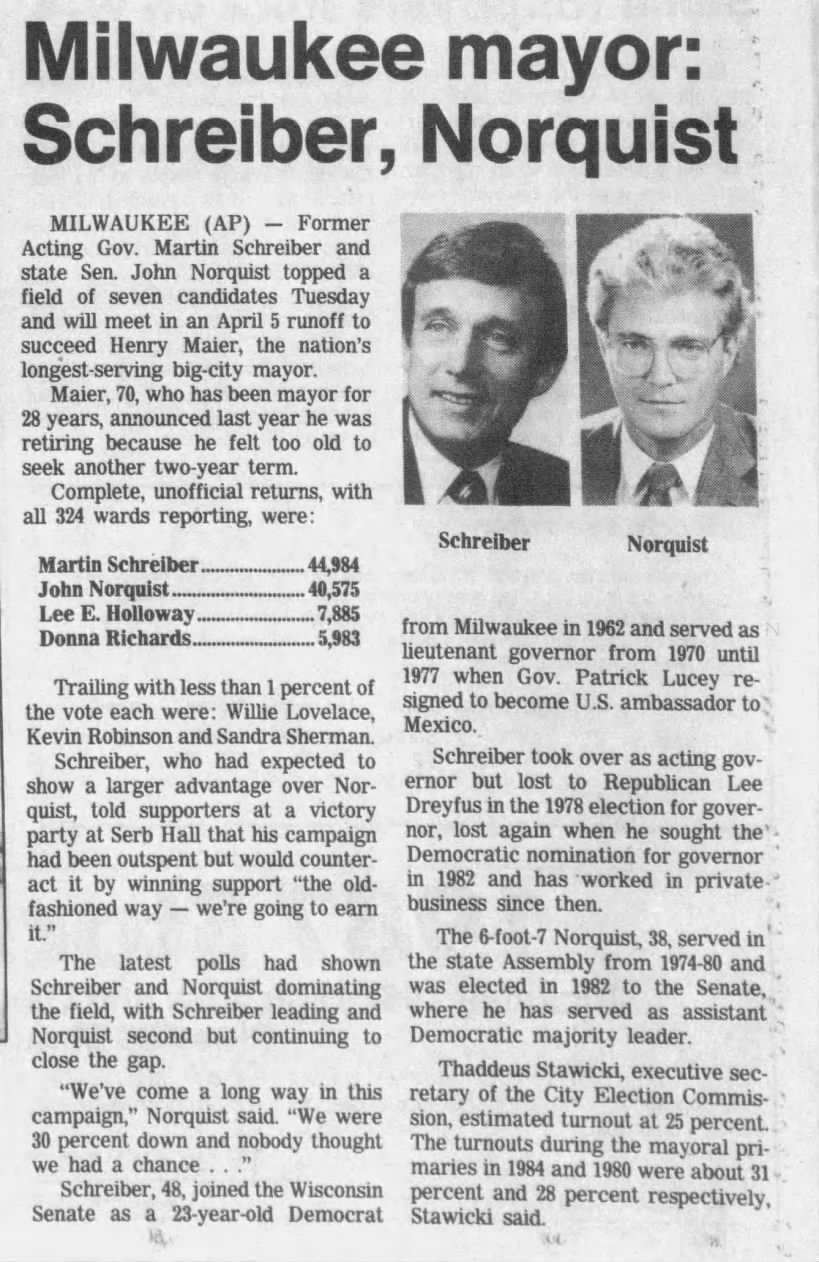 Milwaukee Mayor primary 1988