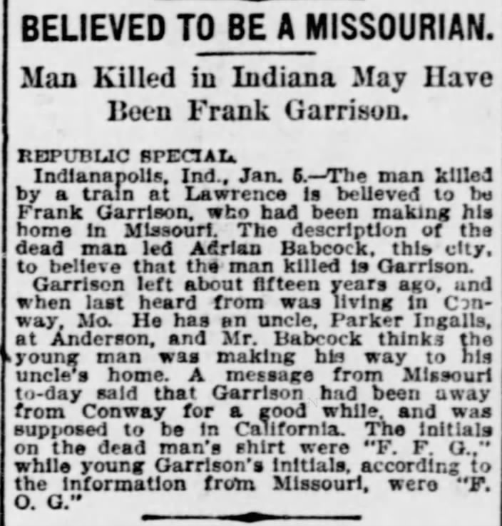 St Louis Republic, 6 Jan 1901, p 16. Frank Garrison, Adrian Babcock, Parker Ingalls.