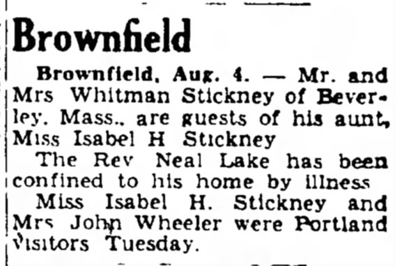 Whitman Stickney 5 Aug 1949 Portland Press Herald