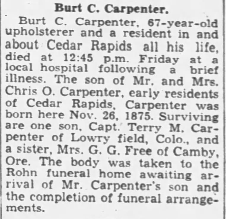 Obituary for Burt C. Carpenter (Aged 67)