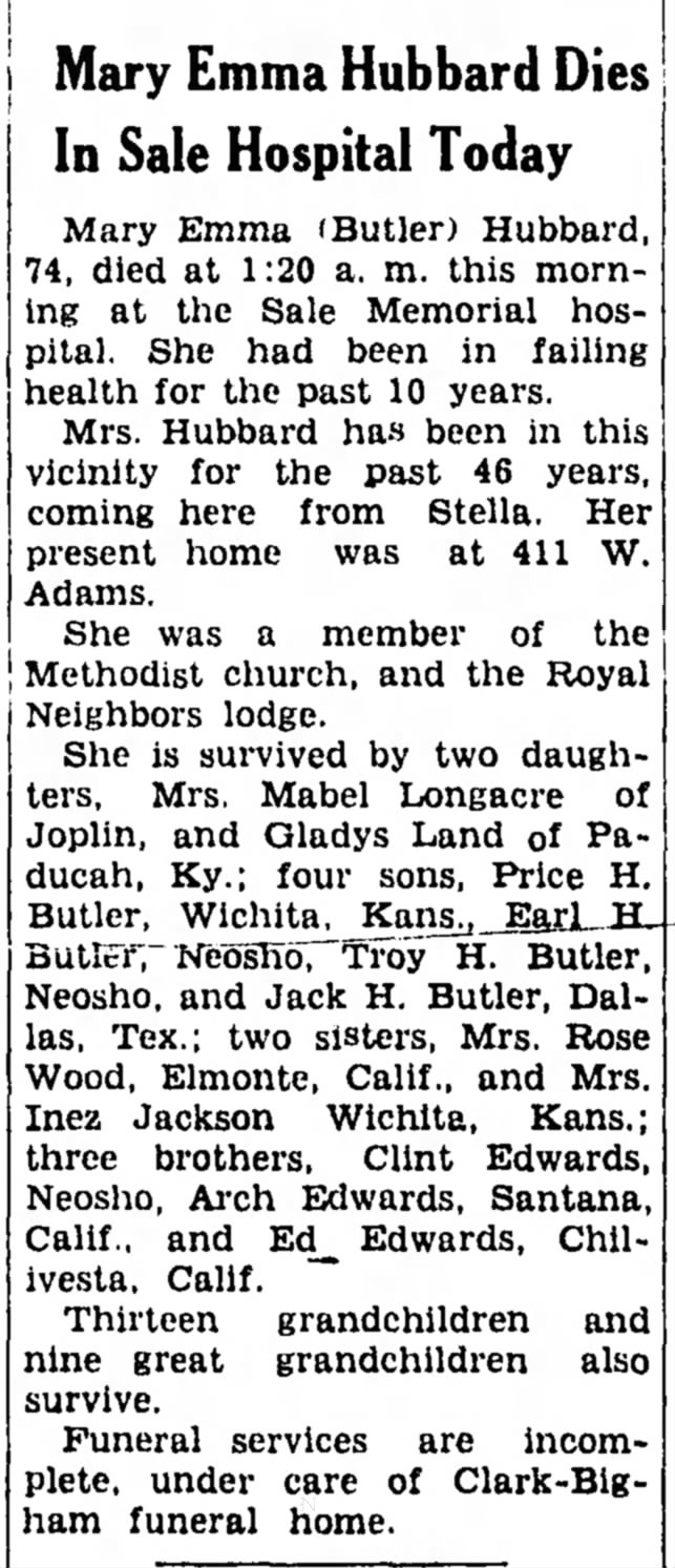 Mary Emma Edwards Butler obituary