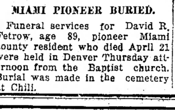 4/25/1925 David Fetrow burial