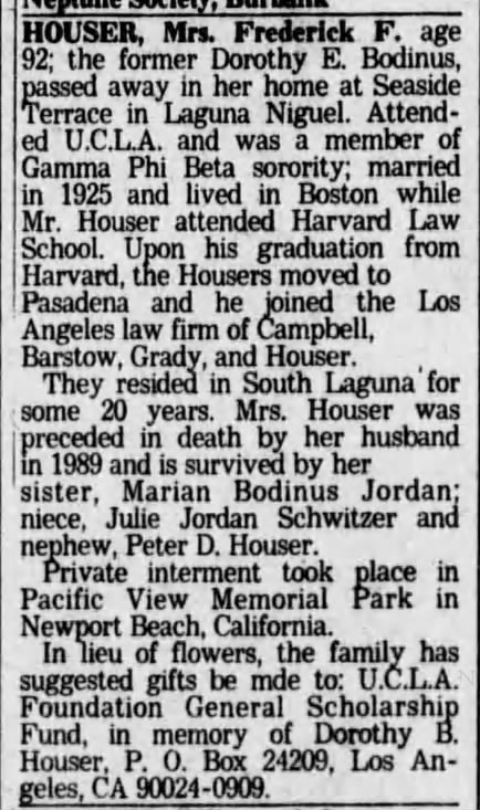 Dorothy Bodinus - L.A. Times Obituary