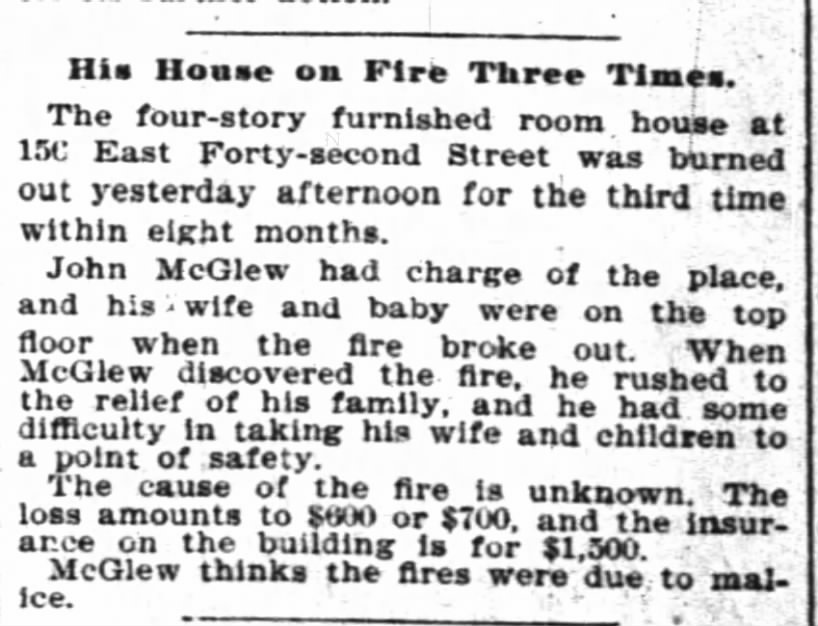 John McGlew house fire, 21 Jul 1895, New York