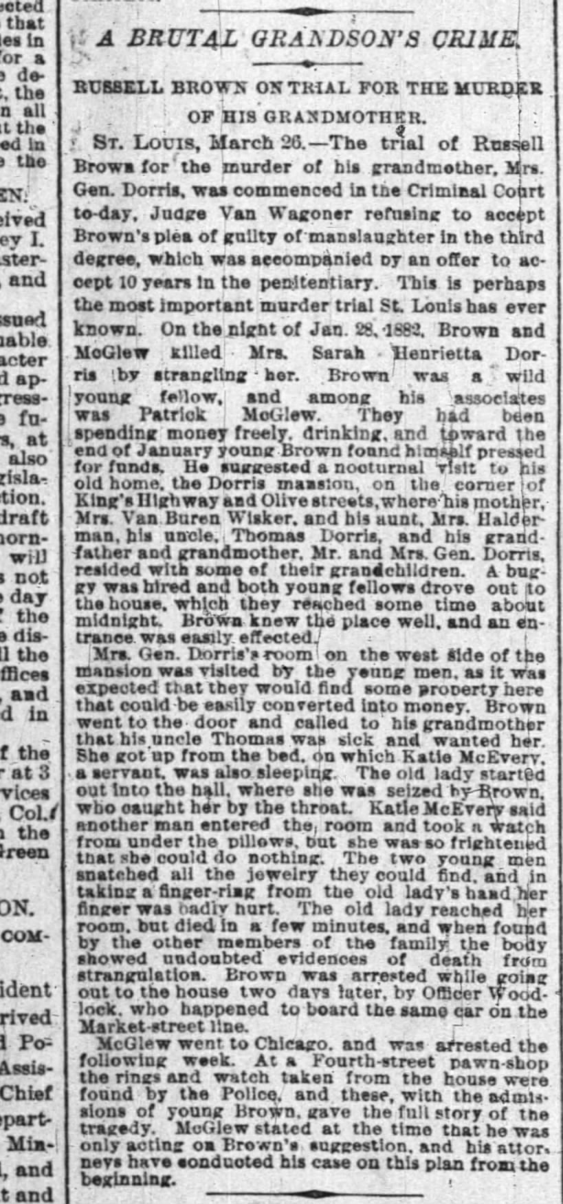 Bad, Bad Russell Brown & his McGlew henchman, NYT 27 Mar 1883