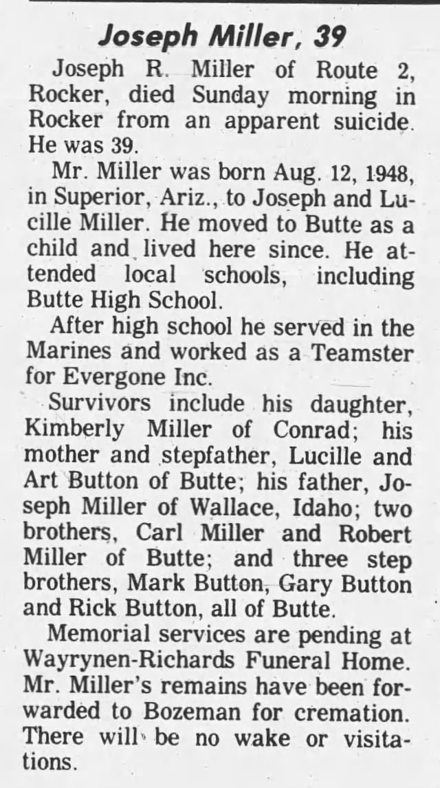 Joseph Ray Miller Obituary