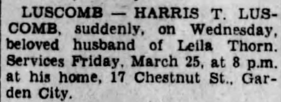 Harris T Luscomb Obituary