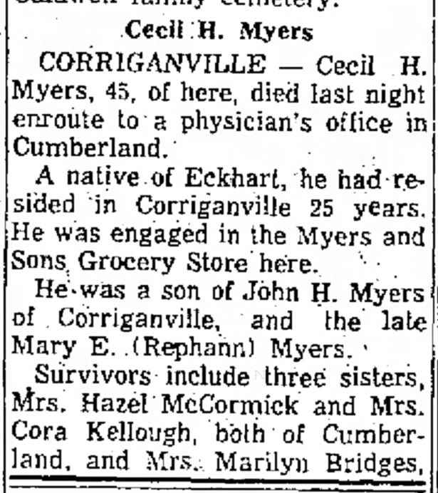 Obituar of Cecil H. Myers