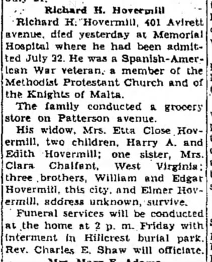Obituary of Richard H. Hovermill
