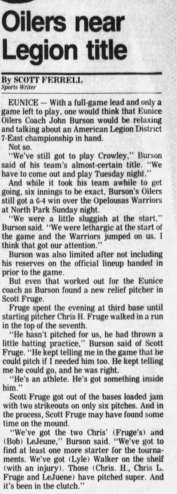Chris Fruge - July 14, 1986