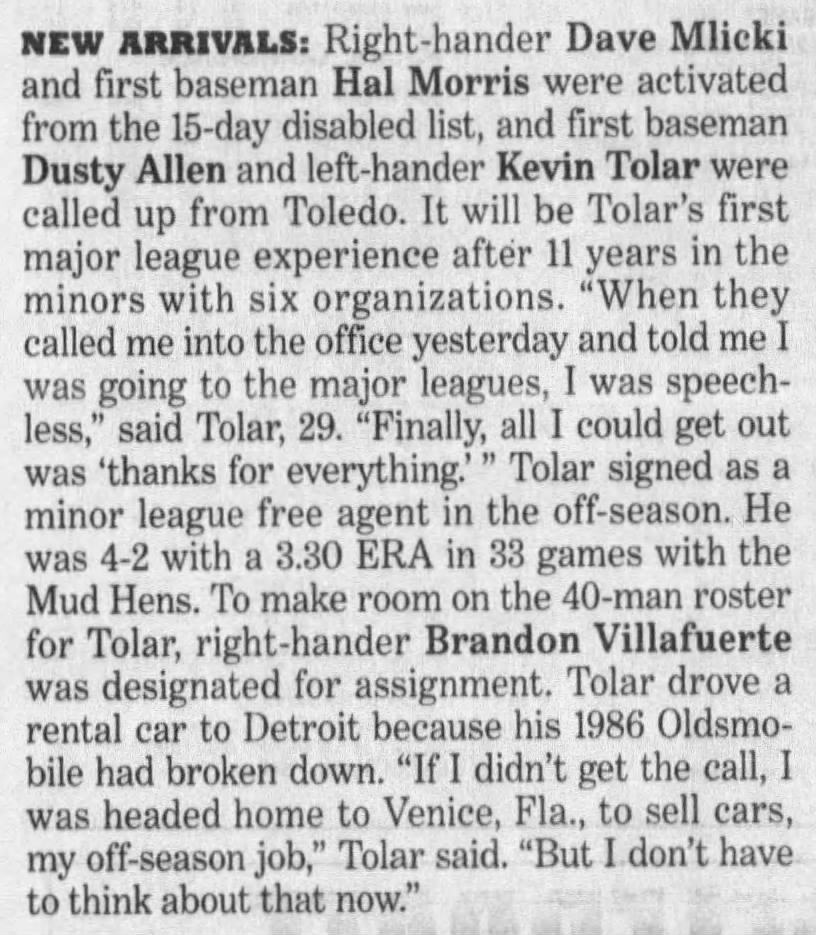 Kevin Tolar - Sept. 6, 2000