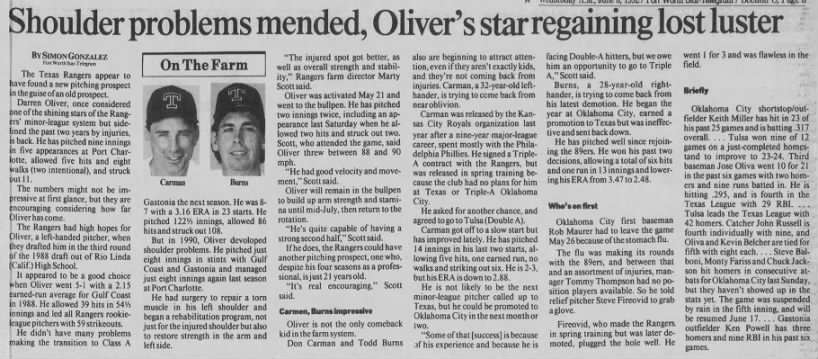 Darren Oliver - June 3, 1992 - Greatest21Days.com