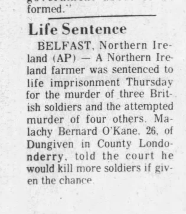 Life Sentence for Malachy O'Kane