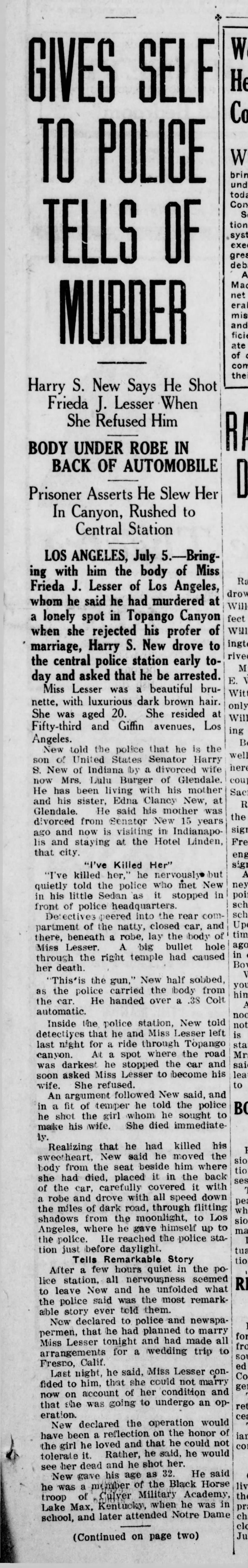 Harry S New Slains Girl Santa Ana Register, CA, 5 Jul 1919, pg 1