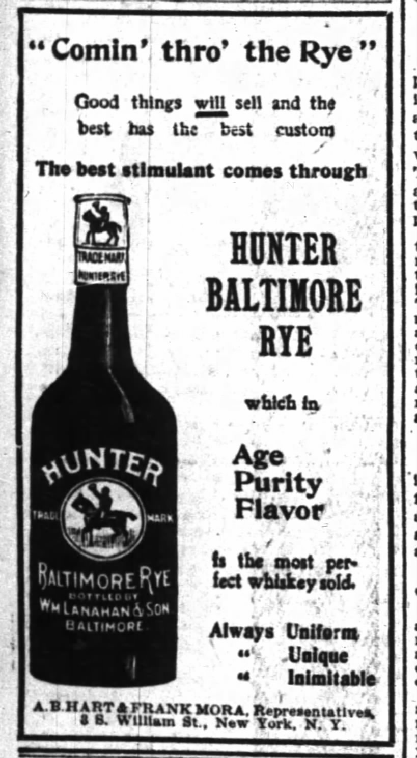 Hunter Baltimore Rye, NYT June 8, 1900 http://www.newspapers.com/image/#138|20482627