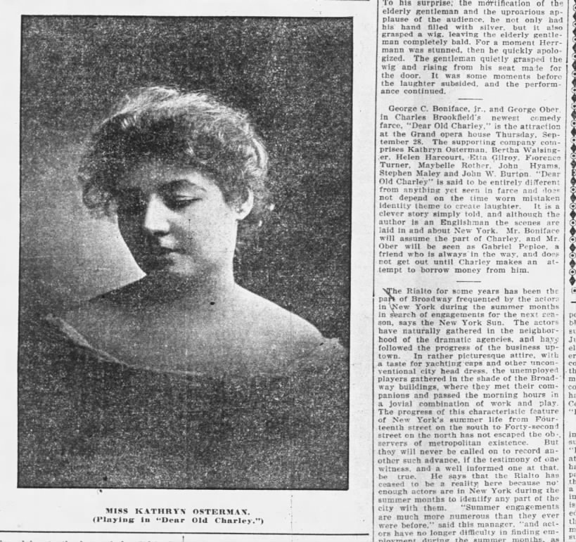 Dear Old Charley, Ober, Boniface, Waltzinger; picture of Kathryn Osterman, 1899