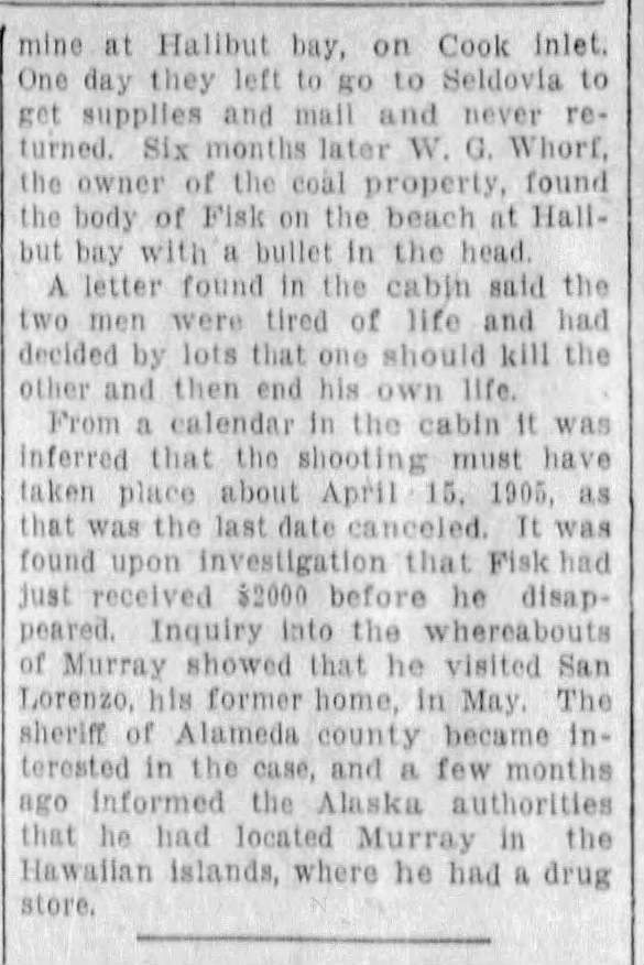 AK murder of R.C. Fisk, circa 1905--part 2