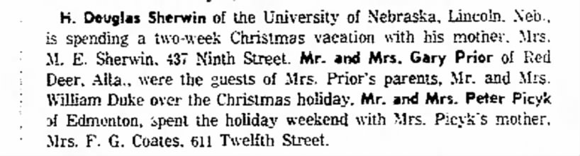 Visitation announcement - 
Christmas 1967