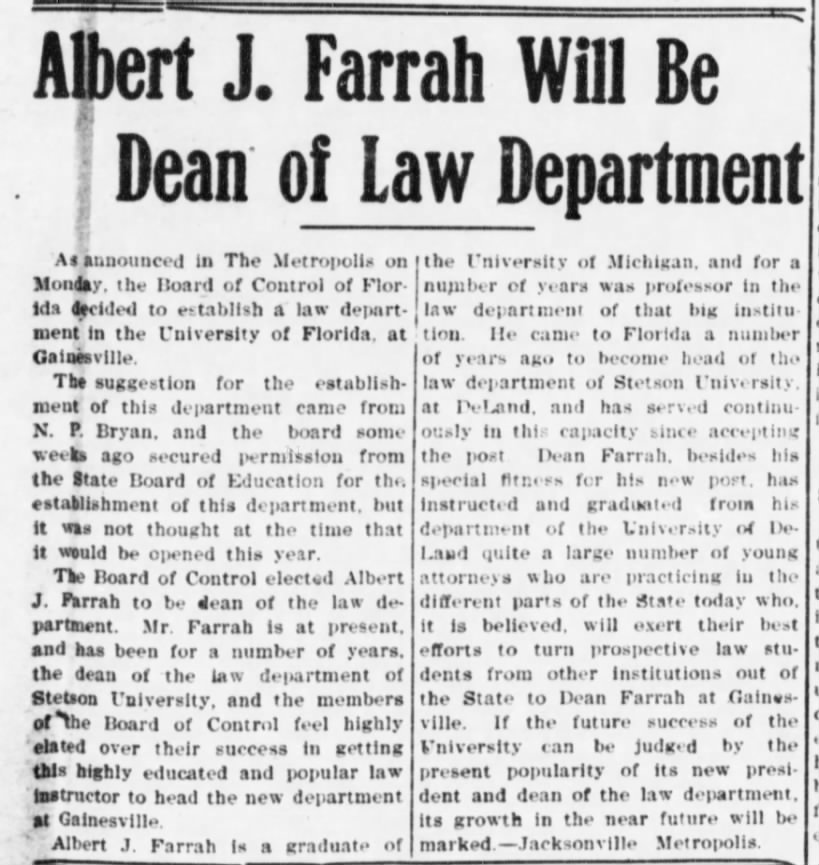 Albert J. Farrah Will Be Dean of Law School