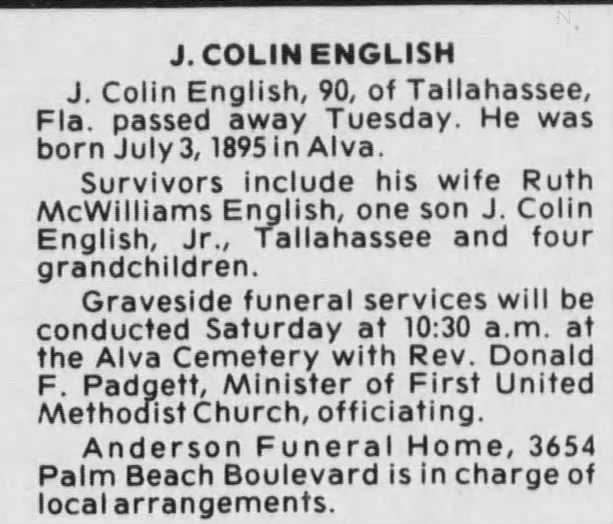 Obituary for J. COLIN ENGLISH (Aged 90)