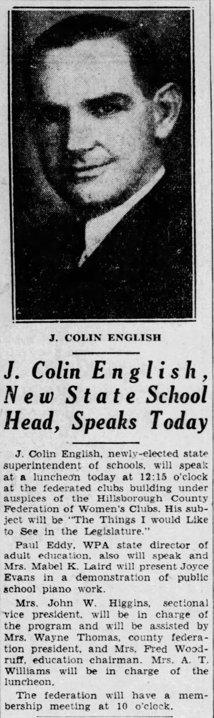 J. Colin English, New state school head, speaks today