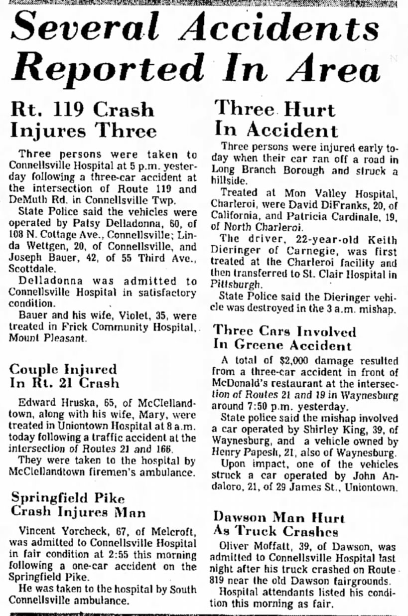 linda wettgen 20 involved in auto accident page 15 the evening standard september 23 1977 page 15