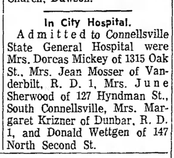 donald wettgen admitted to hospital page 1 the daily courier february 6 1964