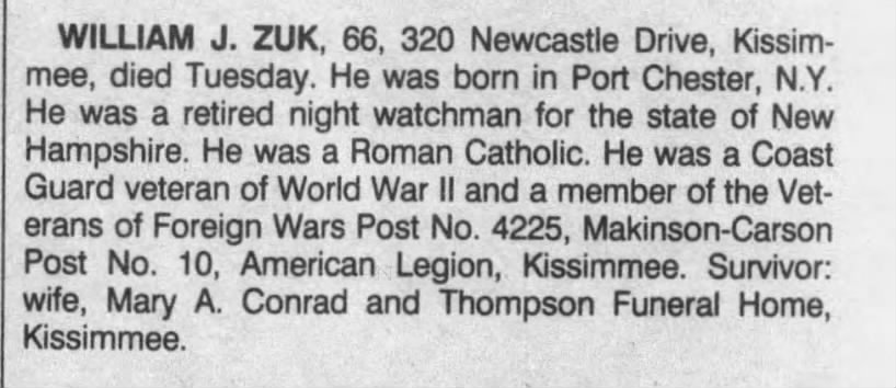 Obituary for WILLIAM J. ZUK (Aged 66)