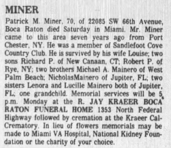 Obituary for Patrick M. Miner (Aged 70)