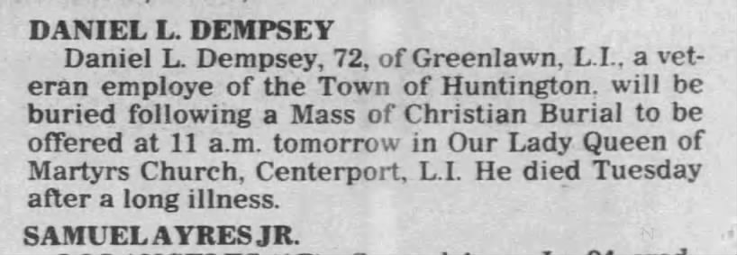 Obituary for DANIEL L. DEMPSEY (Aged 72)