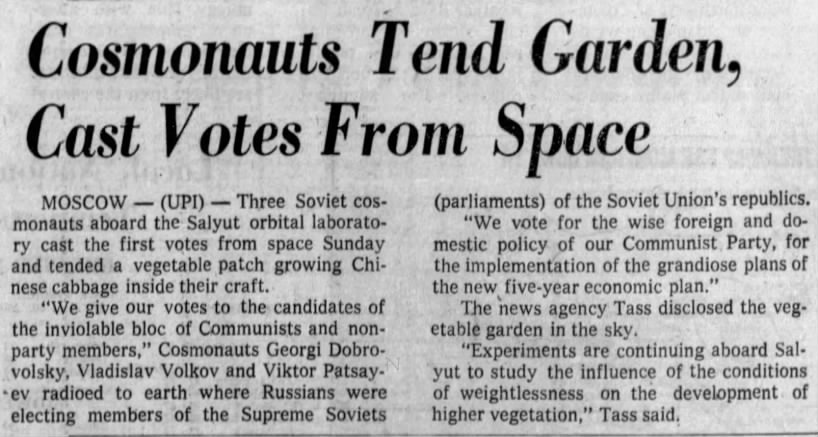 Cosmonauts Tend Garden, Cast Votes From Space