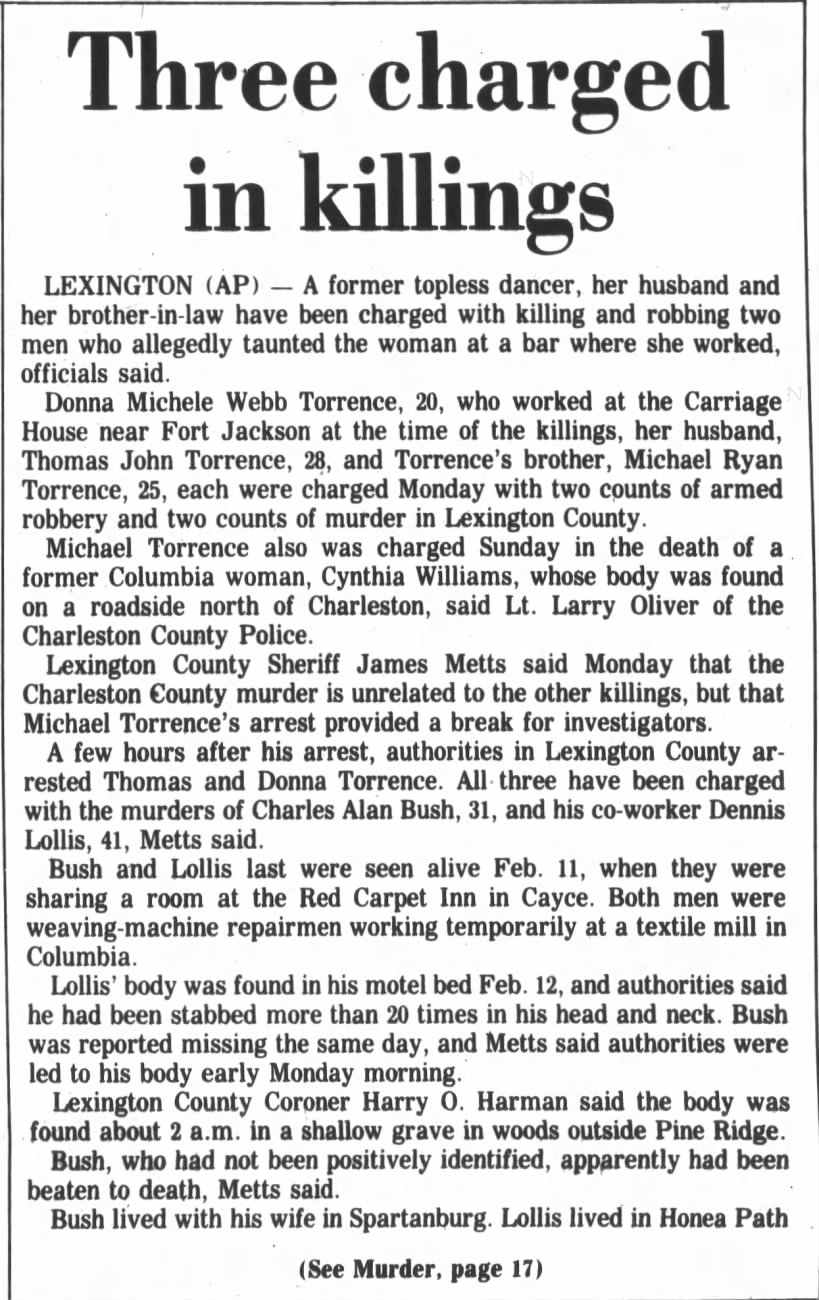 The Index-Journal(Greenwood, South Carolina)7 Apr 1987 Tue Pg 11, Three charged in killings, Part 1