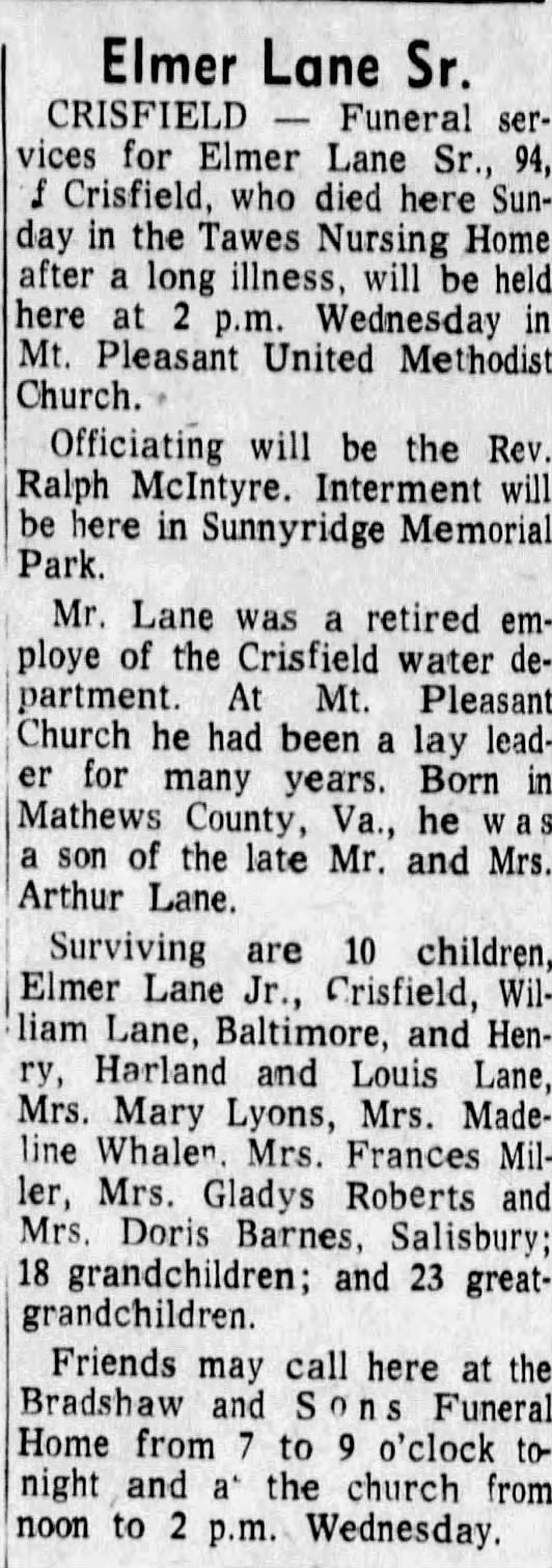 Obituary for Elmer Lane (Aged 94)
