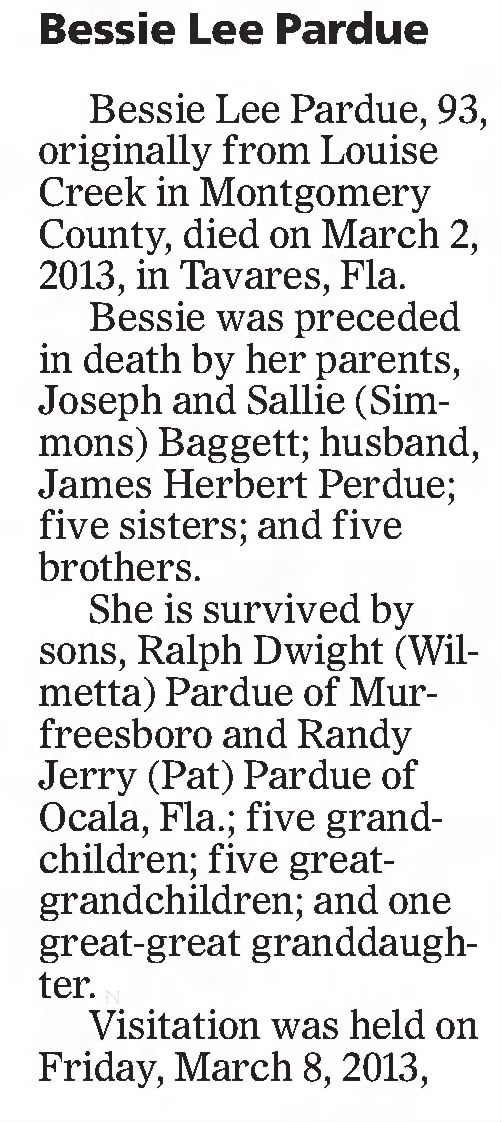 Obituary for Bessie Lee Pardue