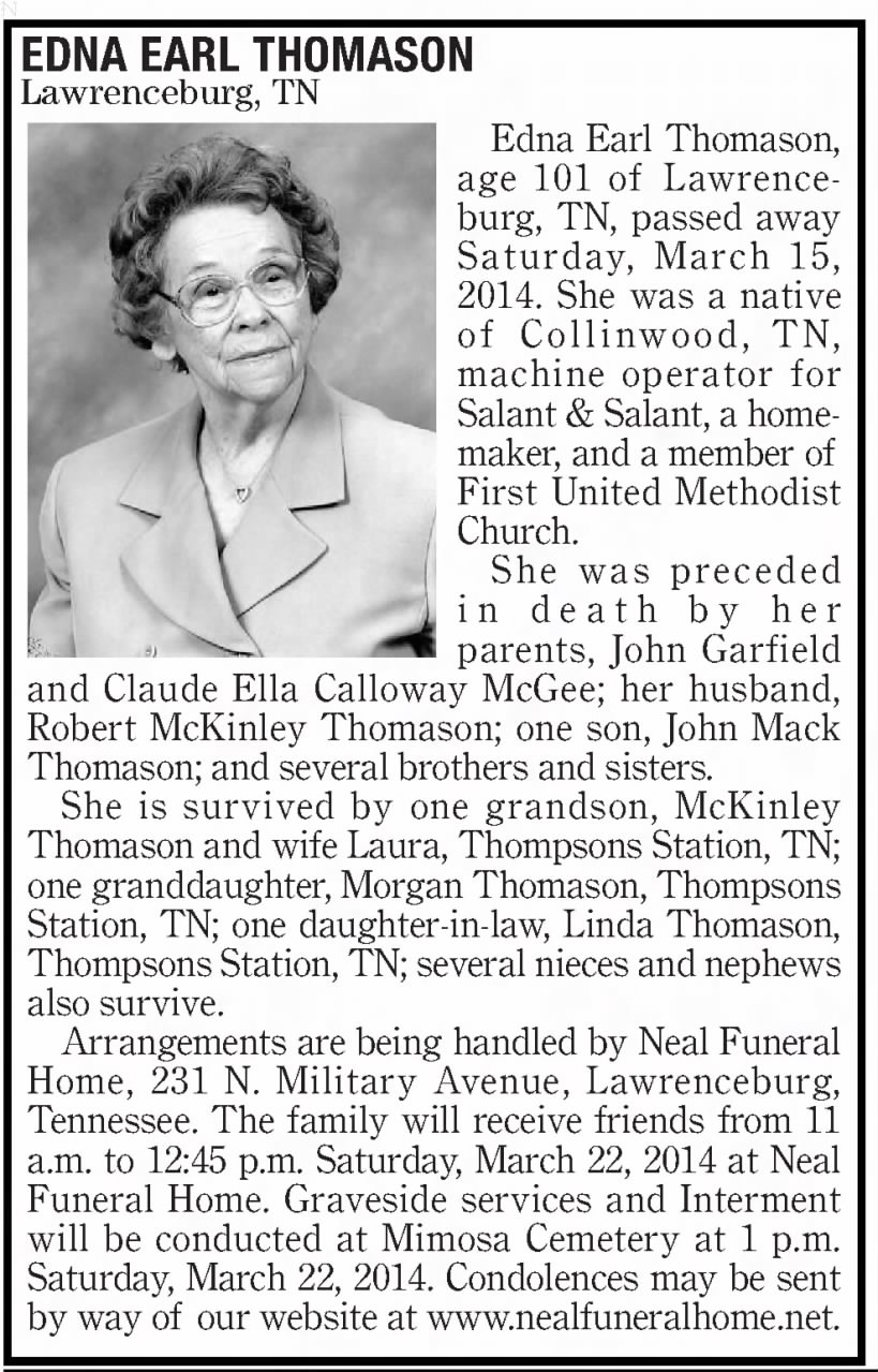 Edna Earl Thomason obituary