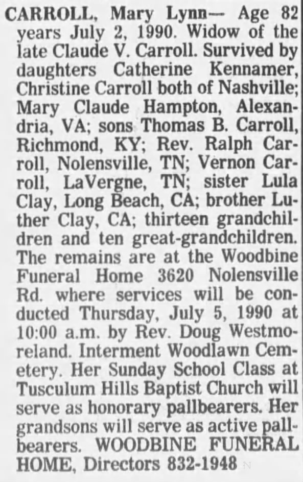 Mary Lynn Carroll obituary