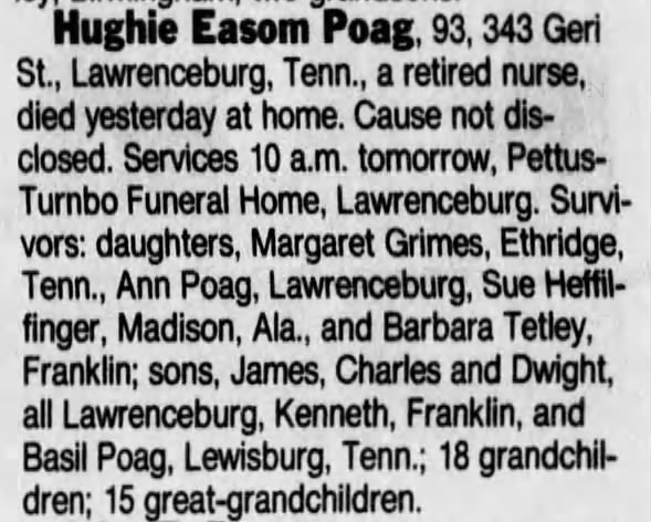 Hughie Poag obituary