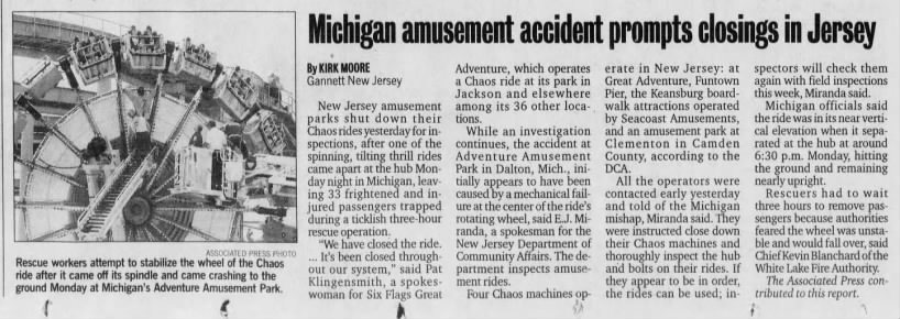 Michigan amusement accident prompts closings in Jersey