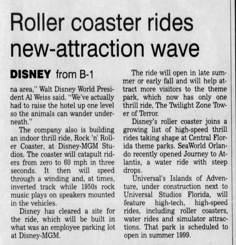 Roller coaster rides new-attraction wave