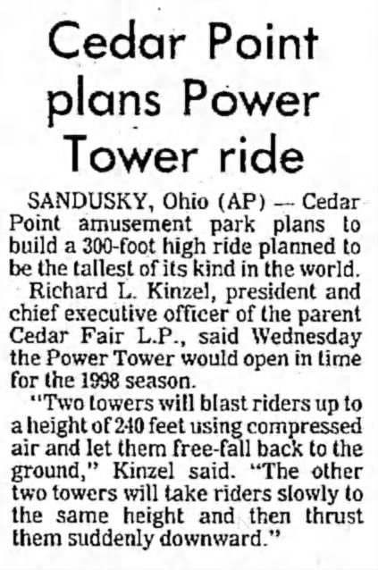 Cedar Point plans Power Tower ride